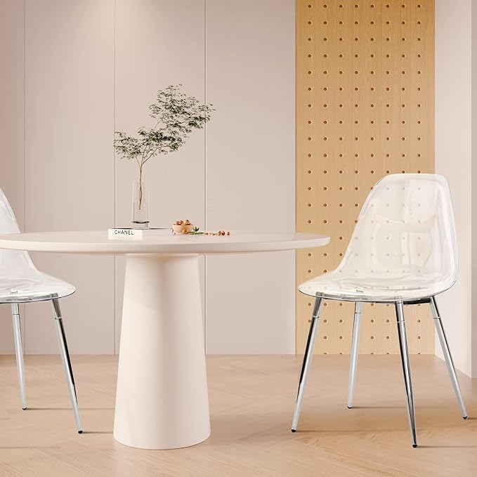CangLong Kitchen Modern Dining, Desk Side Chair with Metal Legs, Set of 2, Clear, Transparent + Silver 2 - LeafyLoom