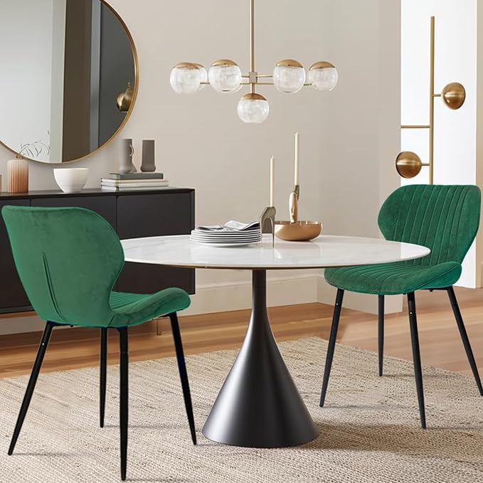 CangLong Dining Chairs Mid Century Modern Leisure Upholstered Metal Legs for Kitchen Living Room, Set of 2, Green - LeafyLoom