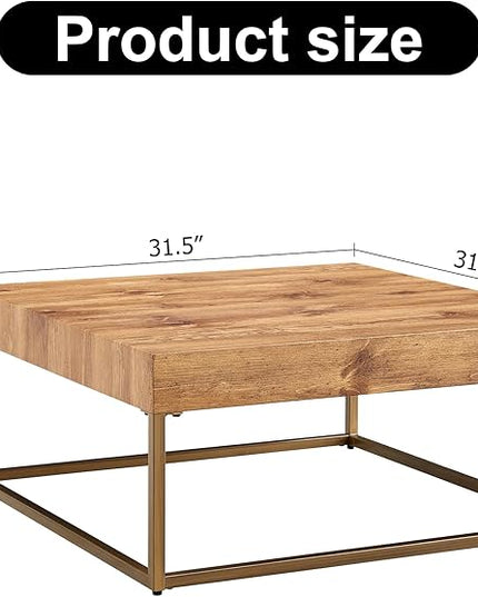 31.5'' Modern Rectangular Coffee Table with Textured Wood Tabletop for Living Room with Metal Legs Frame Natural Wood Coffee Table - LeafyLoom