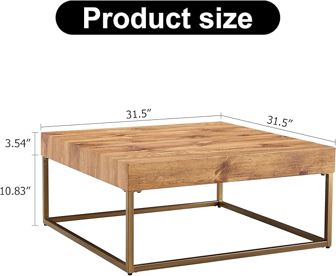 31.5'' Modern Rectangular Coffee Table with Textured Wood Tabletop for Living Room with Metal Legs Frame Natural Wood Coffee Table - LeafyLoom
