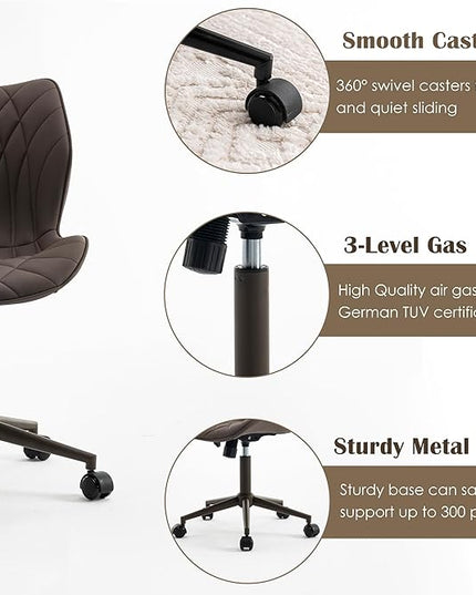 YOUNUOKE Office Desk Chair, Comfy Home Office Chairs, Small Comfortable Desk Chairs with Wheels, Armless PU Leather Chairs for Computer Conference, Brown - LeafyLoom