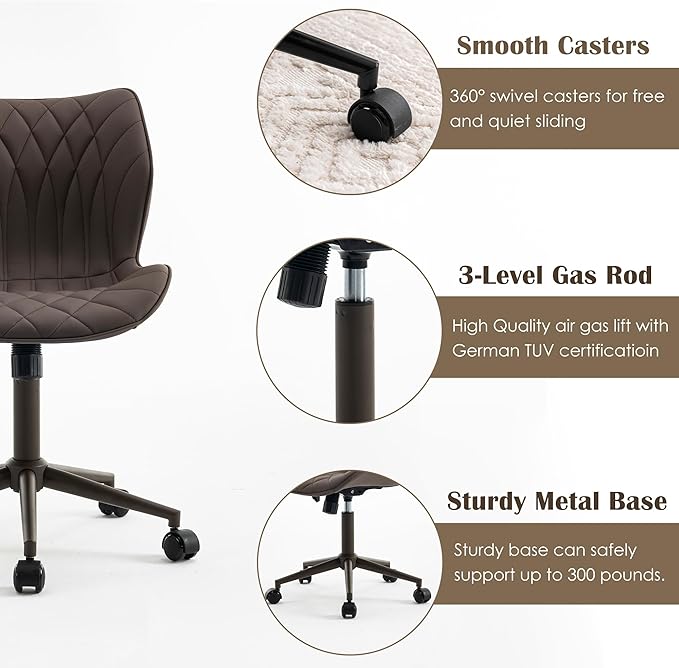 YOUNUOKE Office Desk Chair, Comfy Home Office Chairs, Small Comfortable Desk Chairs with Wheels, Armless PU Leather Chairs for Computer Conference, Brown - LeafyLoom