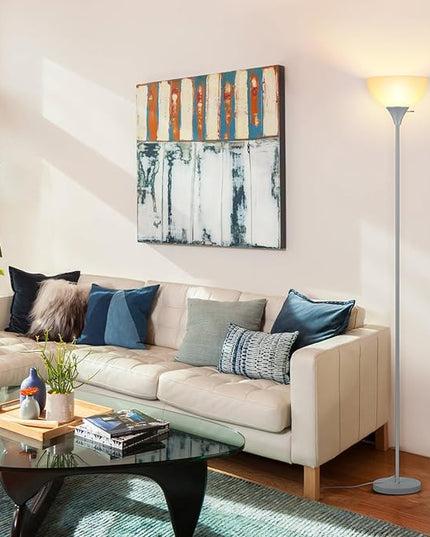 Floor Lamp, LED Standing Lamps with White Plastic Shade, Modern Corner Floor Lamp, Simple Tall Lamps for Living Room Bedroom, Rotary Switch, E26 Base, Bulb not Included, Sliver Grey - LeafyLoom