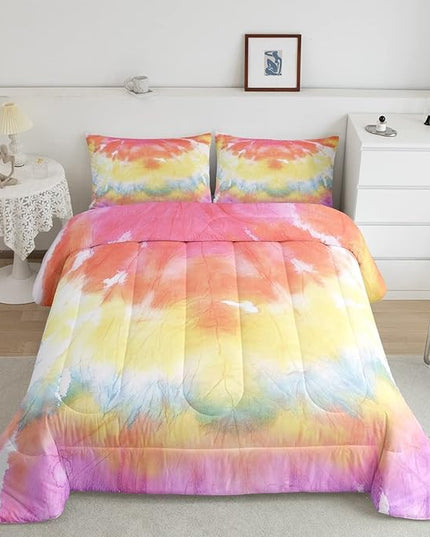 Boho Comforter Set Spiral Tye Dye Pattern 3pc Down Comforter King Size Rainbow Bedding Sets with 2 Pillowcases Soft Comfortable Machine Washable,Trippy Psychedelic Gypsy Duvet Quilt Set for Teen Girl - LeafyLoom