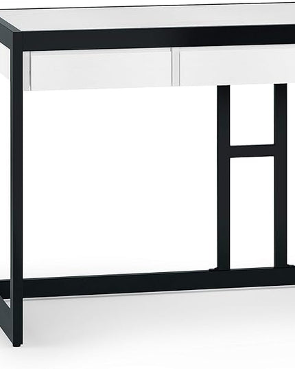 SIMPLIHOME Erina SOLID WOOD and Metal Modern Industrial 60 inch Wide Home Office Desk, Writing Table, Workstation, Study Table Furniture in Distressed White with 2 Drawers - LeafyLoom