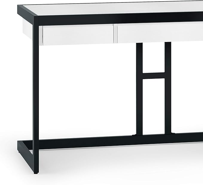 SIMPLIHOME Erina SOLID WOOD and Metal Modern Industrial 60 inch Wide Home Office Desk, Writing Table, Workstation, Study Table Furniture in Distressed White with 2 Drawers - LeafyLoom