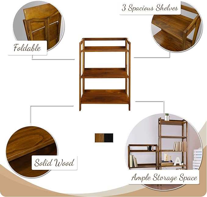 Casual Home Stratford 3-Shelf Folding Bookcase-Warm Brown - LeafyLoom