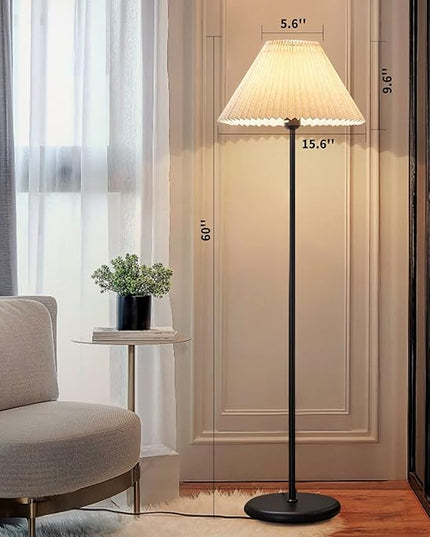 Black Pole Floor Lamp Simple Design Tall Lamp with Shade Standing Lamp with LED Bulb for Living Room and Bedroom - LeafyLoom