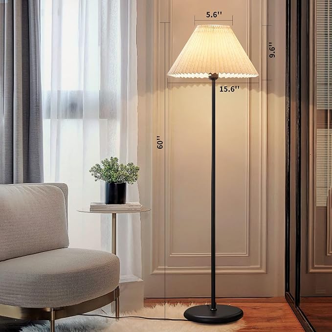 Black Pole Floor Lamp Simple Design Tall Lamp with Shade Standing Lamp with LED Bulb for Living Room and Bedroom - LeafyLoom