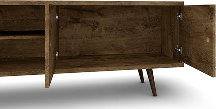Manhattan Comfort Liberty Mid Century Modern TV Stand for Televisions up to 60 Inches, Bedroom and Living Room Entertainment Center with Storage, Shelves, and Cabinet, 201AMC: 62.99 Inch, Rustic Brown - LeafyLoom