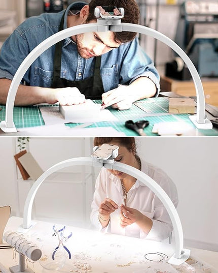 Premium Large Half Moon LED Light for Nail Tech, Foldable Arch Light for Nail Desk Lamp with Phone Stand Perfect for Manicure Handicraft lighting (White, Large) - LeafyLoom