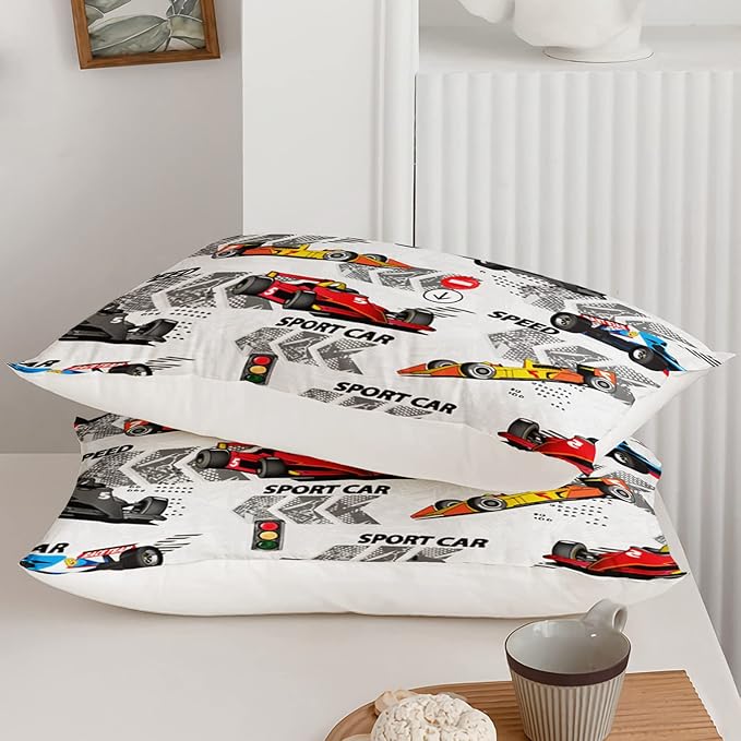 Axolotl Racing Car Comforter Set Twin Size,Extreme Sports Boys Bedding Set for Boys Teens Girls Car Racing Gifts,Race Cars Quilt Bed Set with 1 Comforter 2 Pillowcases,Multi Color - LeafyLoom