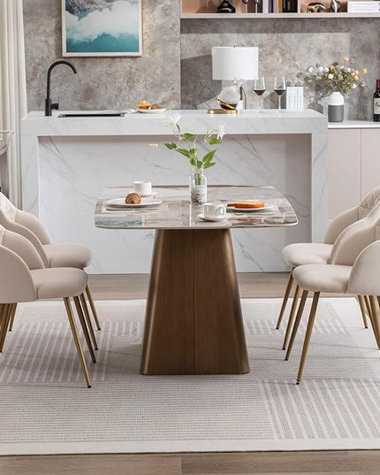 Velvet Dining Chairs Sets of 2, Modern Upholstered Accent Side Chairs with Arm Gold Metal Legs for Kitchen Living Bed Room, Beige - LeafyLoom