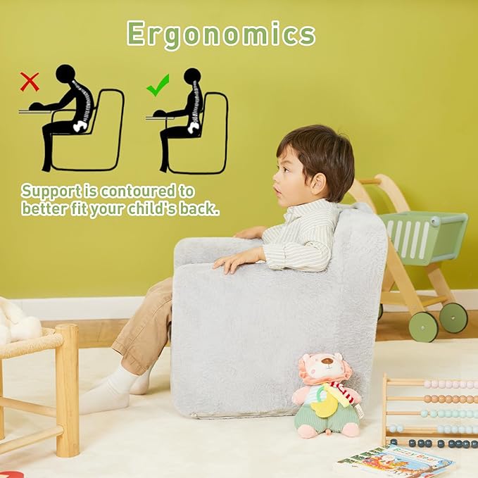 Toddler First Chair, Baby Chairs Comfy Toddler for Boys and Girls for Ages 18 Months and Up, Fits Any Decor (Grey) - LeafyLoom