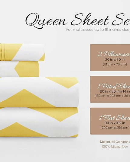 Linen Market 4 Piece Queen Bedding Sheet Set (Yellow Arrow) - Sleep Better Than Ever with These Ultra-Soft & Cooling Bed Sheets for Your Queen Size Bed - Deep Pocket Fits 16" Mattress - LeafyLoom