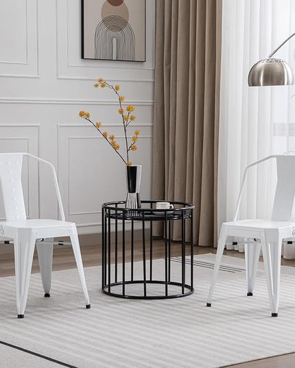 Modern Dining Chair Set of 4, Stackable Metal Chairs, Waterproof Counter Bar Chairs with High Backrest, Quick Assembly Cafe Chairs, Tolix Style for Home, Kitchen and Bar Use, White - LeafyLoom