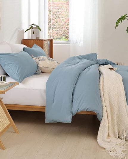 ROSGONIA King Size Comforter Set Dusty Blue, 3pcs (1 Boho Blue Comforter & 2 Pillowcases) All Season Bedding Lightweight Bedspread Blanket Quilt - LeafyLoom