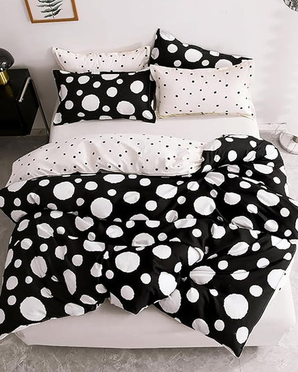 White Polka Dots Comforter King Black White Dots Print Reversible Gingham King Bedding Comforter Set Boys Girls Black White Bed Sets Soft 3Pcs King Comforter Sets - LeafyLoom