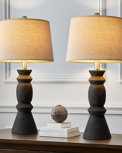 Oneach 25.75'' Farmhouse Black Ceramic Table Lamp Set of 2 for Living Room Rustic Table lamp Bedroom Nightstand Lamp End Table Lamps - LeafyLoom