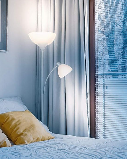 Brightech Sky Dome Plus LED Floor lamp, Torchiere Super Bright Floor Lamp with Reading Lamp for Living Rooms & Offices - Dimmable Tall Standing Lamp for Bedroom Reading - Silver - LeafyLoom