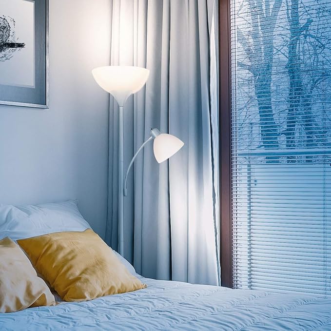 Brightech Sky Dome Plus LED Floor lamp, Torchiere Super Bright Floor Lamp with Reading Lamp for Living Rooms & Offices - Dimmable Tall Standing Lamp for Bedroom Reading - Silver - LeafyLoom