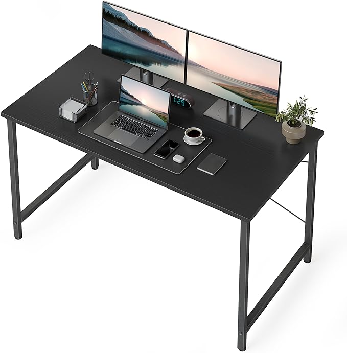 BANTI Computer Desk,47 inch Home Office Desk, Modern Simple Style PC Table for Home, Office, Study, Writing, Black - LeafyLoom