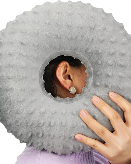 Ear Piercing Pillow for Side Sleeping, CHN Pillow with Hole for Side Sleepers Ear Pain Inflammation Pressure Sores O-Shaped Donut Guard Minky Dot Gray - LeafyLoom