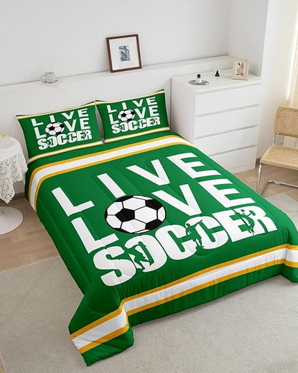 Feelyou Football Bedding Set Queen Size Rugby Sports Comforter Set for Kids Boys Girls Decor Soccer Ball Game Comforter Gift for Football Lover Duvet Set Bedroom Quilt Set - LeafyLoom