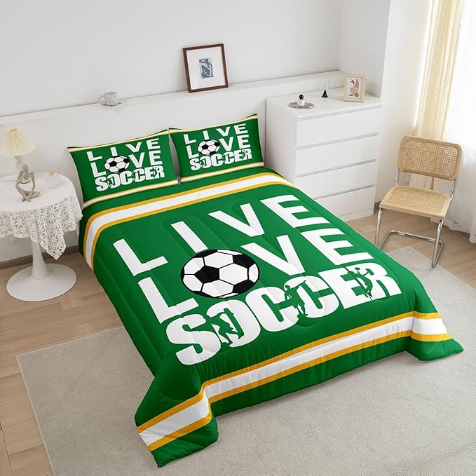 Feelyou Football Bedding Set Queen Size Rugby Sports Comforter Set for Kids Boys Girls Decor Soccer Ball Game Comforter Gift for Football Lover Duvet Set Bedroom Quilt Set - LeafyLoom
