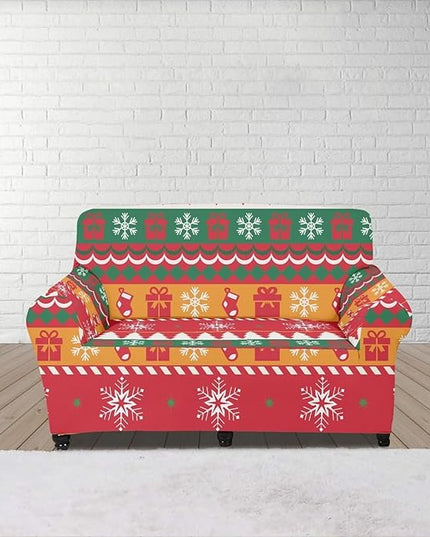 FKELYI Red Christmas Sofa Furniture Protector Easy Going Stretch Sofa Slipcover Comfortable Sofa Couch Cover with Elastic Bottom M FKELYI