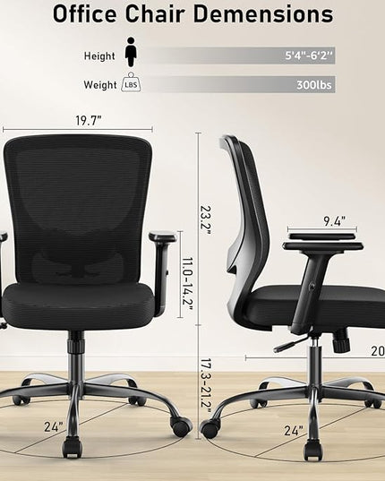 Office Chair, Ergonomic Desk Chair with Adjustable High Back, Breathable Mesh Computer Chair with Adjustable Armrests, Rolling Swivel Comfy Task Chairs, Executive Chair for Home Office - LeafyLoom