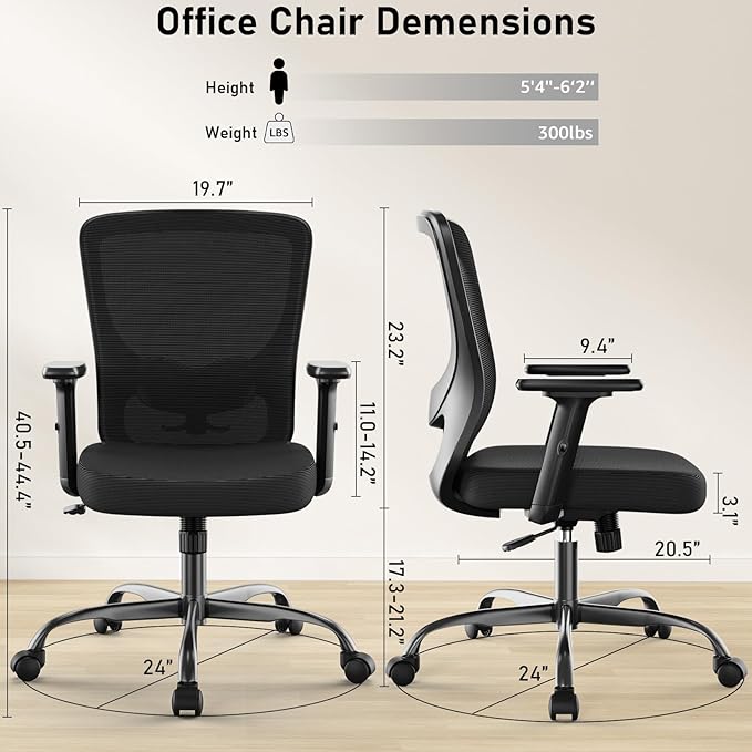 Office Chair, Ergonomic Desk Chair with Adjustable High Back, Breathable Mesh Computer Chair with Adjustable Armrests, Rolling Swivel Comfy Task Chairs, Executive Chair for Home Office - LeafyLoom