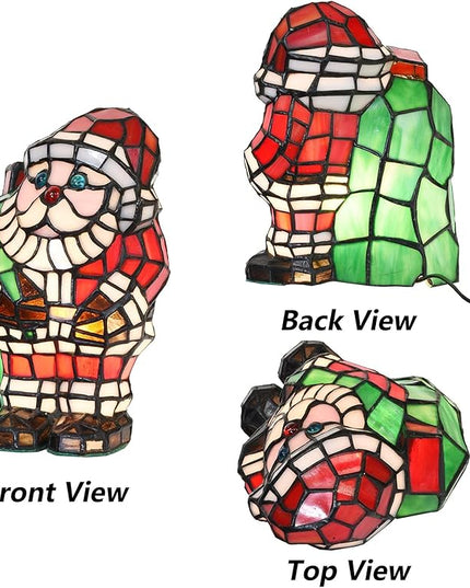 Bieye L10826 Christmas Santa Claus Table Lamp Tiffany Style Stained Glass Night Light for Home Décor (5.75" L x 6.75" D x 9" H) - LeafyLoom