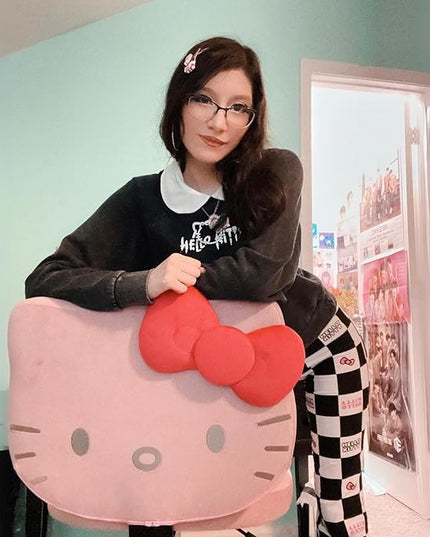 Impressions Vanity Hello Kitty Kawaii Swivel Vanity Chair for Makeup Room, Adjustable Height Cute Desk Chair with Wheels Rolling, Comfy Polyurethane Foam Back Armless Chair for Dorm (Pink) - LeafyLoom