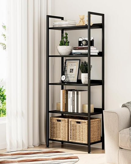 NUMENN Bookshelf, 5 Tier Bookshelves, Home Office Bookcase Shelf Storage Organizer, Free Standing Storage Shelving Unit for Bedroom, Living Room and Home Office, Black - LeafyLoom