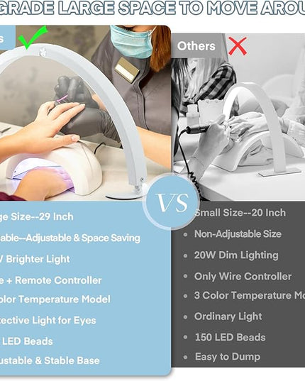 MYSWEETY Half Moon Light for Desk, 29'' 40W Led Nail Tech Desk Lamp, Half Moon Table Lamp with Remote, Stepless Dimming Color Temperature, Lash Light for Eyelash Extensions, Tattoo, Beauty - LeafyLoom