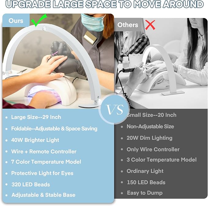 MYSWEETY Half Moon Light for Desk, 29'' 40W Led Nail Tech Desk Lamp, Half Moon Table Lamp with Remote, Stepless Dimming Color Temperature, Lash Light for Eyelash Extensions, Tattoo, Beauty - LeafyLoom