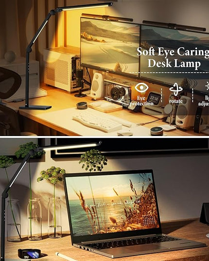 LED Desk Lamp with USB Charging Ports,Creative Touch Reading Light, with Memory Dual Light and Adjustable Swing Arm,15W 4 CCT Eye-Care Modes & 4 Brightness Levels Table Lamp for Home Office-Black - LeafyLoom