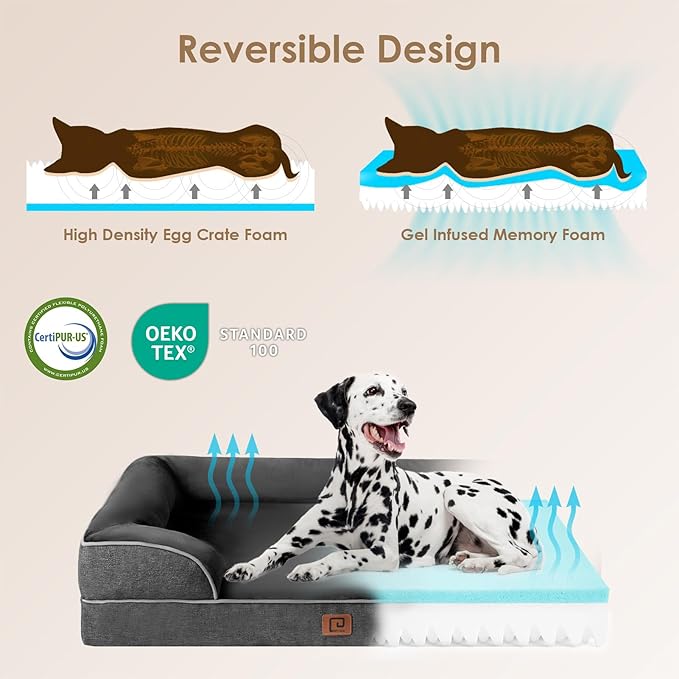EHEYCIGA Orthopedic Dog Bed for Small Dogs, Waterproof Memory Foam Small Dog Beds with Sides, Non-Slip Bottom and Egg-Crate Foam Medium Dog Couch Bed with Washable Removable Cover, Dark Grey EHEYCIGA