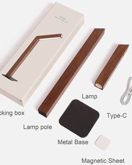 Wooden Versatile Rechargeable Tabletop Lamp - Touch Control, Foldable Design, USB-C Rechargeable LED Light, 1100mAh Battery - Ideal for Bedroom, Living Room, Office, Study, and Emergencies - LeafyLoom