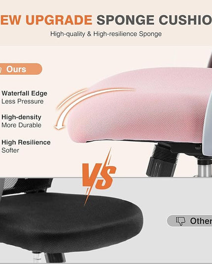 Sweetcrispy Office Computer Desk Chair, Ergonomic Mid-Back Mesh Rolling Work Swivel Task Chairs with Wheels, Comfortable Lumbar Support, Comfy Flip-up Arms for Home, Bedroom, Study, Student, Pink - LeafyLoom