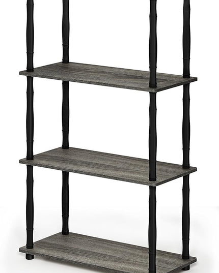 Furinno Turn-N-Tube 4-Tier Multipurpose Shelf Display Rack, Classic Tubes, French Oak Grey/Black - LeafyLoom