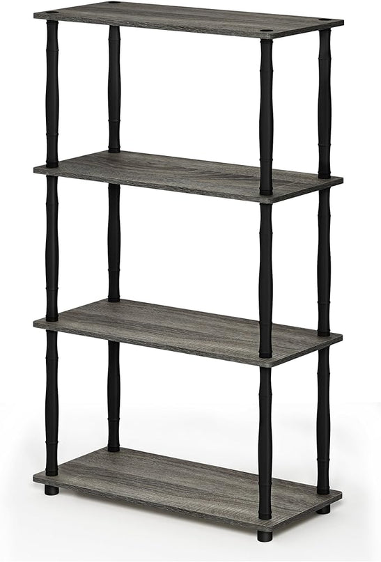 Furinno Turn-N-Tube 4-Tier Multipurpose Shelf Display Rack, Classic Tubes, French Oak Grey/Black - LeafyLoom