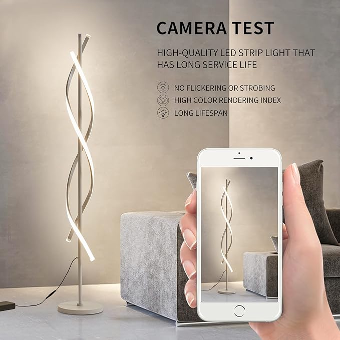 LED Floor Lamps for Living Room,Spiral Modern Floor Lamp with Remote Control 60 Inch Dimmable White Floor Lamp 48W Standing Lamp with Timer 3 Color Temperature Corner Floor Lamp for Bedroom - LeafyLoom