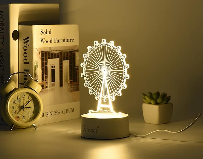 Ferris Wheel 3D Optical Illusion Night Light, Sky Wheel Themed Led Bedside Decor Romantic Present Birthday Gift for Kids Girls Teen Girls Couples - LeafyLoom