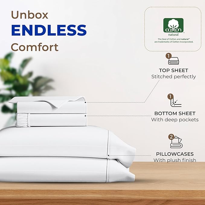 THREAD SPREAD Luxury Egyptian Cotton Sheets King Size - 600 Thread Count Sheets King 4 PC White Luxury Sheets King Size, 16" Deep Pocket, Extra Soft, Cooling Sateen Weave Hotel Luxury Bed Sheets Set - LeafyLoom