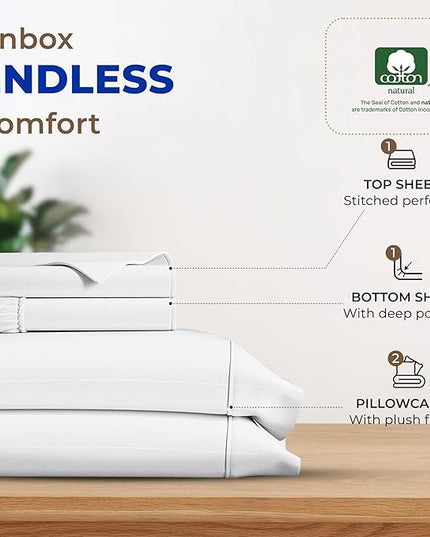 THREAD SPREAD 100% Egyptian Cotton Sheets Full Size - 600 Thread Count White Sheet, 4 PC 16" Deep Pocket Full Size Sheets Set, High Thread Count Soft Cooling Sateen Weave Hotel Luxury Sheets Set - LeafyLoom