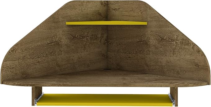 Manhattan Comfort Bradley Mid Century Modern Home Office Floating Corner Desk with Keyboard Shelf, 43.98", Rustic Brown/Yellow - LeafyLoom