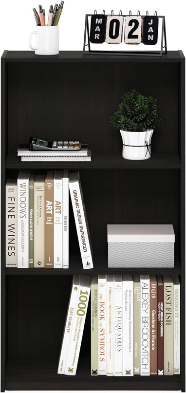 Furinno Basic 3-Tier Bookcase Storage Shelves, Espresso - LeafyLoom