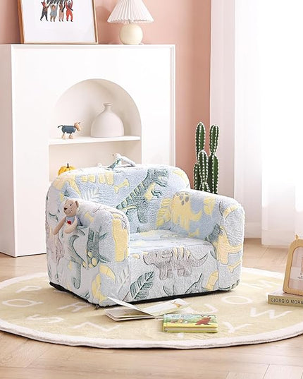 Tiita Kids Sofa, Children Couch with Carrying Handle & Side Pockets, Kids Foam Chair, Toddler Armrest Chair, Lightweight Children Sofa Chair, Kids Read Sofa for Girl or Boy (Grey Dinosaur) - LeafyLoom